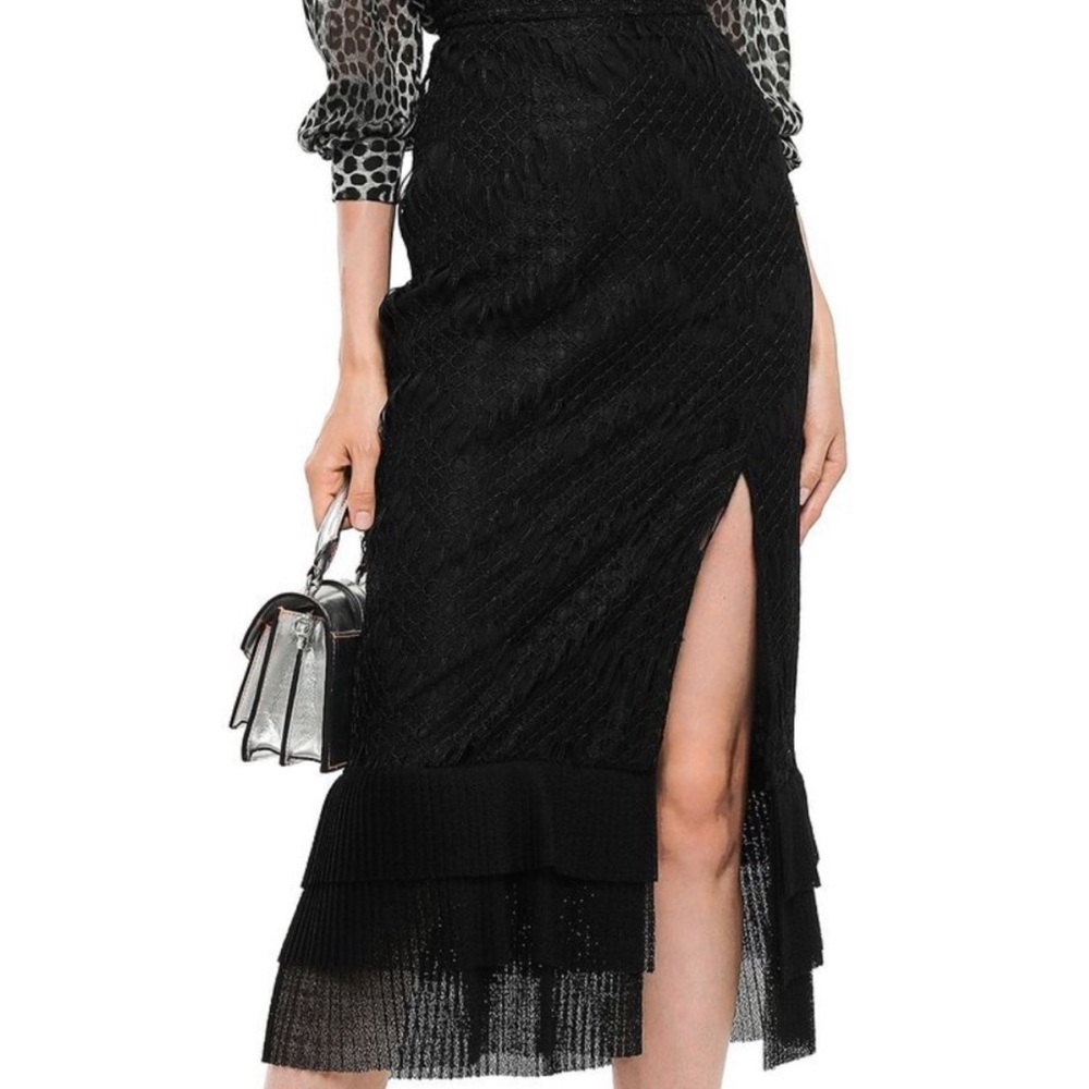 Just Cavalli Black Lace Midi Skirt-Pleated Hem Elegant High-Waisted Design